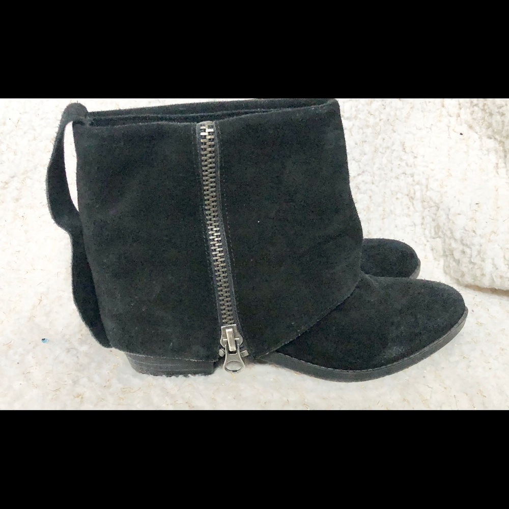 Black Suede Zipper Booties With Button Suede Band - image 8